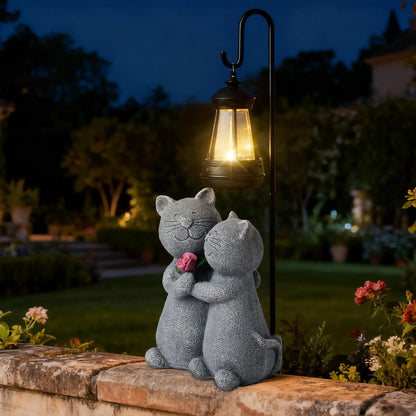 twinbling Outdoor Cat Garden Statues with Solar Lantern, Solar Lantern Cat Figurines Decor for Yard, Lawn, Porch & Patio, Unique Housewarming/Birthday Gifts for Women