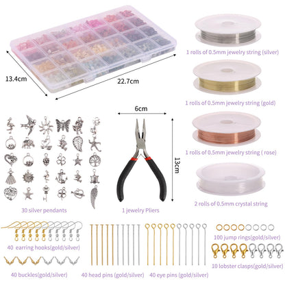 QUEFE 1800pcs 56 Colors Crystal Beads, Ring Making Kit, Gemstone Chip Beads Irregular Natural Stone with Jewelry Making Supplies for DIY Craft Bracelet Necklace Earrings, Craft Gifts