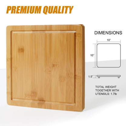 Yibidys Charcuterie Boards Cheese Board Set, Small Charcuterie Board Bamboo Cheese Board with Slide-Out Drawer, House Warming Gifts New Home, Wedding Gifts for Couple, Bridal Shower Gift
