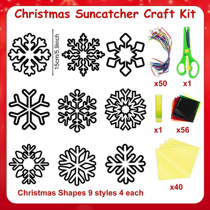 EggSun 36 Sets Winter Snowflake Suncatchers Craft Kit for Kids Ornaments Stained Glass Effect Window Arts and Crafts Kit for Classroom Holiday Birthday Projects Home Favors Decorations Ages 4 8 12