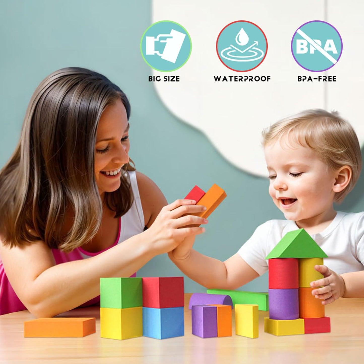 Pleykele Suitable Size Foam Building Blocks for Toddlers 18M+, Big Soft Stacking Blocks Toys, Baby Bath Toys, Sensory & Early Development Toys for Kids 1.5 Years Up (Starter Kit)