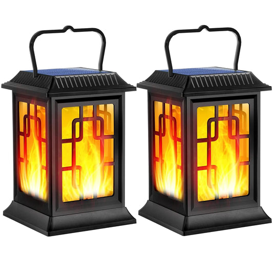 Ollivage Solar Lanterns Outdoor Waterproof Hanging Solar Lanterns Garden Lights Solar Powered Flame Lights LED Lights for Patio Pathway Deck Yard (2 Pack)