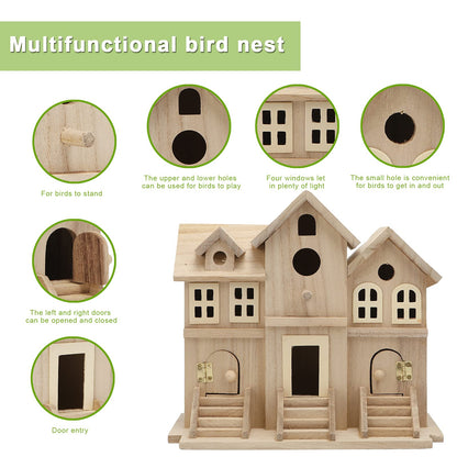 Lyfreen Paulownia Wood Bird House with Pole, Outdoor Hanging Birdhouse for Bluebirds, Wrens, Hummingbirds, Finches - Wooden Garden Bird House