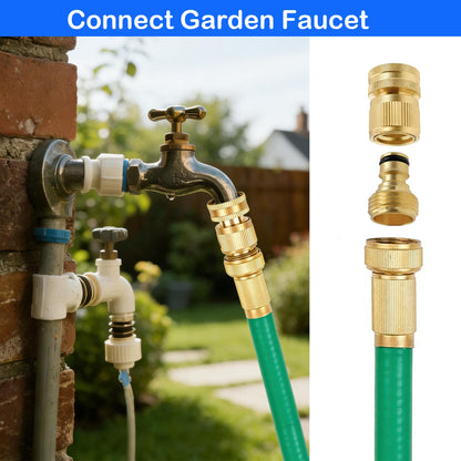 Hourleey Garden Hose Quick Connector, Solid Brass 3/4 Inch GHT Thread Garden Quick Connect Kit, Male and Female No-Leak Water Hose Fittings (4 Set)