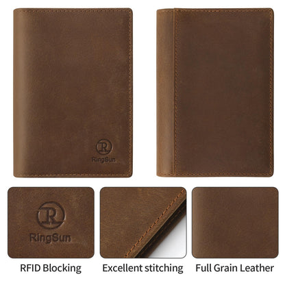 Ringsun Leather Passport Cover for Men Women, RFID Passport Wallet Case Travel Passport Holder for Family