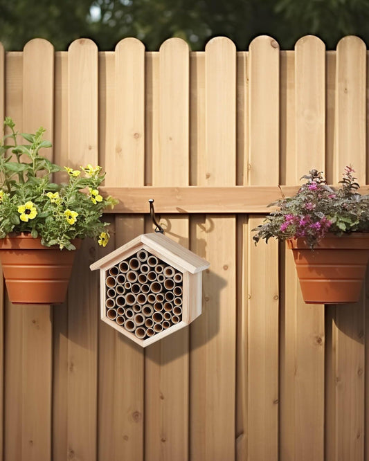 vensovo Mason Bee House - Replaceable Tubes Carpenter Bee Houses Bamboo Bee Hotel Wooden Bee Hive for Pollinating Bees, Outdoors, Carpenter Bees