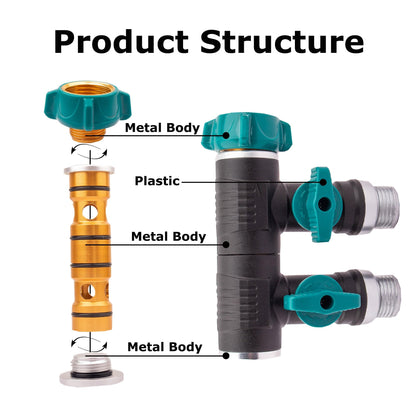 Hose Splitter, 2 Way splitter Rotary Heavy Duty, Hose Connector Rotated 360 Seperately,Garden Hose Splitter,Faucet Splitter,Outdoor Faucet Splitter,High Quilty Metal+Chrome Adapter.