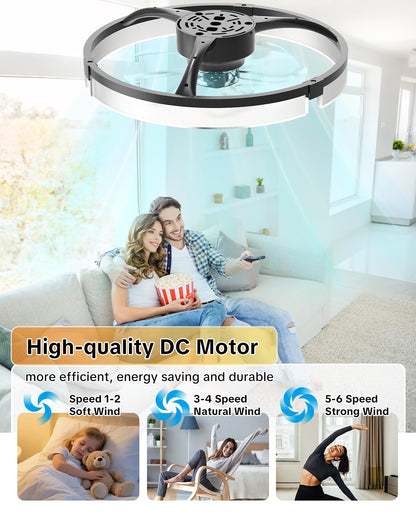 AIKVSXER 20" Ceiling Fan with Light, Modern Low Profile Fan Light, Quiet DC Motor, 6 Speeds, 3000K-6500K Dimmable LED, App & Remote Control, for Bedroom Living Room Indoor Home Decor