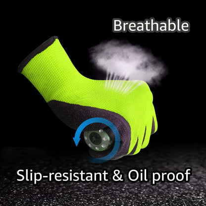 Evridwear Crinkle Latex Rubber Hand Coated Safety Work Gloves for Men Women General Multi Use Construction Warehouse Gardening Assembly Landscaping (Large, Green 12 Pairs)