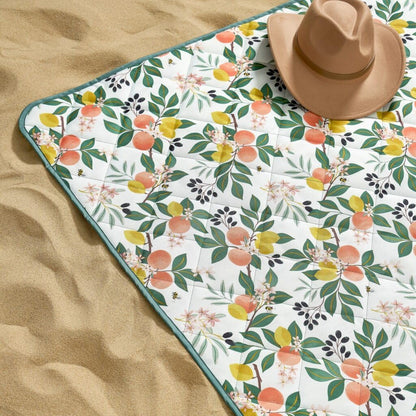 Weatherproof Vintage Waterproof Outdoor Blanket- Green Roll Up Throw Blanket with Handle, Velcro Closure - Camping Supplies, Travel Blanket for Beach, Picnic & Events, 60"x72" (Lemon Grove)