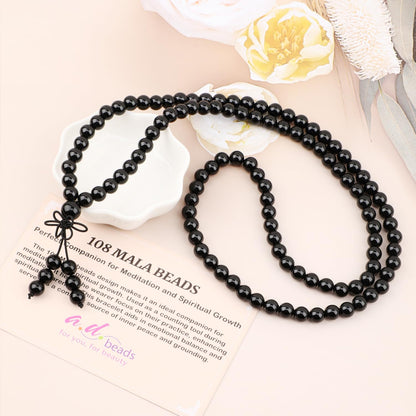 AD Beads 8mm 108 Prayer Mala Onyx Elastic Bracelet - Positive Energy Generator - Handmade Yoga Meditation Healing Power Energy Gifts for Unisex Adult.