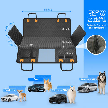 Dog Car Seat Cover for Back Seat with Hard Bottom,Waterproof Back Seat Extender for Dogs,Dog Hammock Dogs Bed for Cars, SUVs,Pet Seat Cover for Back Seat Holds 400lbs with Mesh Window & Pocket