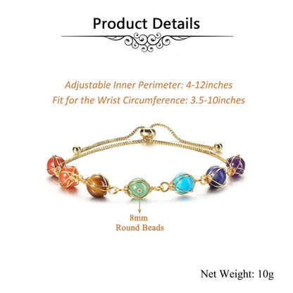 Jovivi 7 Chakra Stones Bracelets for Women Adjustable 14K Gold Wire Wrapped 8mm Natural Round Gemstone Beads Reiki Healing Crystal Stretch Ankle Bracelet Yoga Energy Balancing