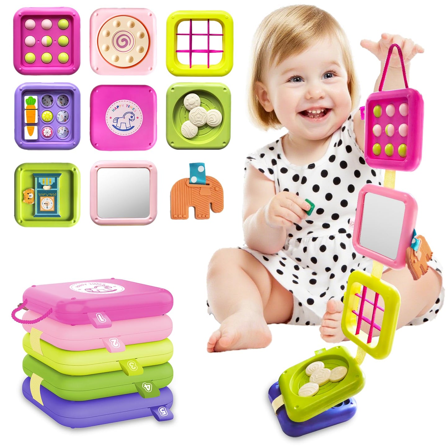 weirtoya Busy Board for 1 Year Old, Toddler Travel Toys for Toddler 1-3 Montessori Toys for 1 Year Old Travel Activities Cube Gifts for Baby Boy Girl My First Montessori Busy Board
