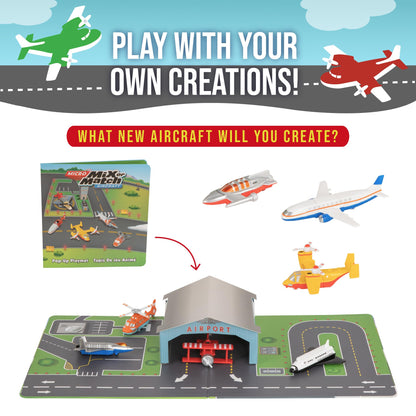 Popular Playthings Magnetic Vehicles for Toddlers 1-3, Mini Mix or Match Car Toys, Set of 8 Gift for Kids - Aircraft Airplane with Playmat