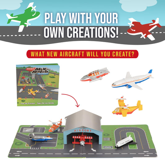 Popular Playthings Magnetic Vehicles for Toddlers 1-3, Mini Mix or Match Car Toys, Set of 8 Gift for Kids - Aircraft Airplane with Playmat