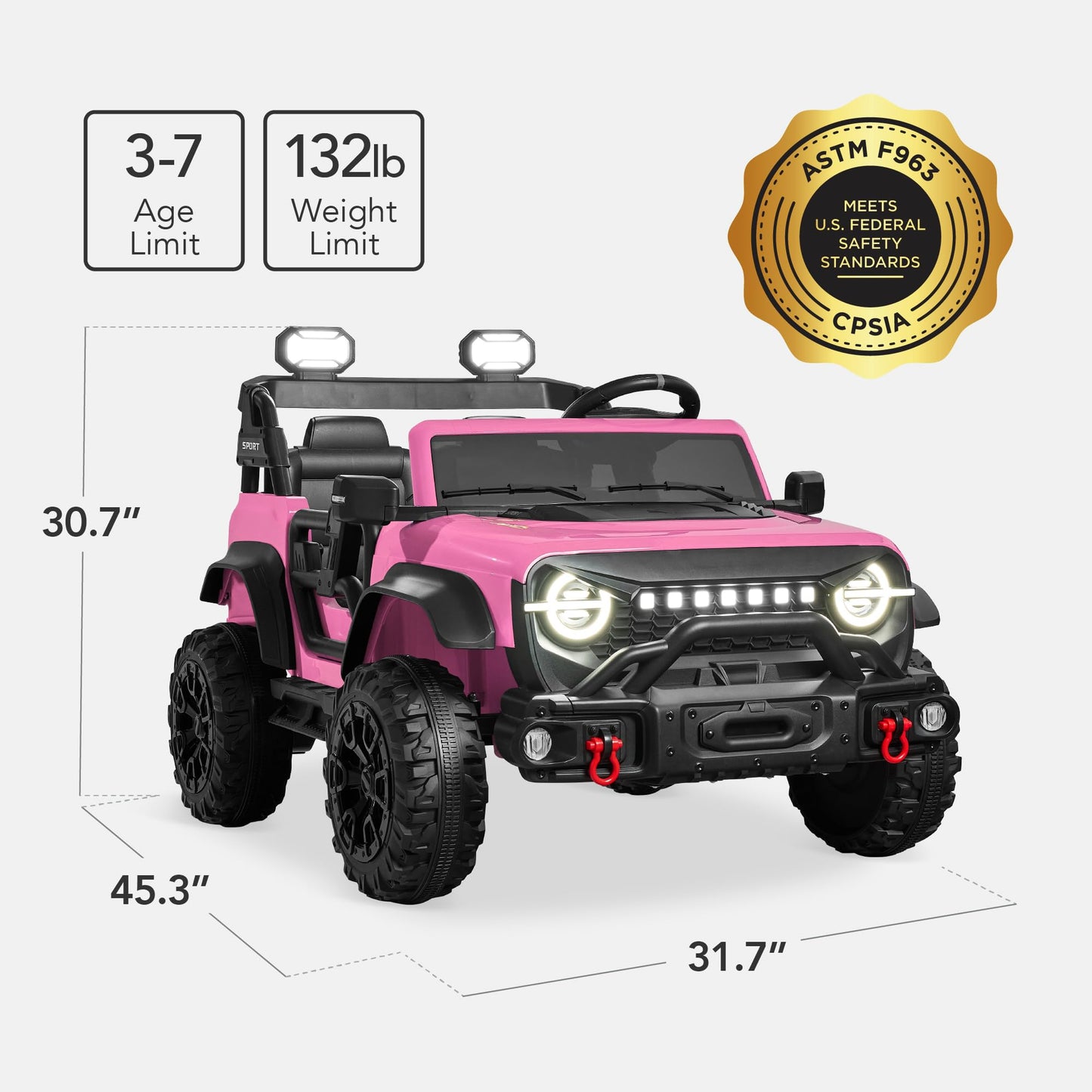 Best Choice Products Kids 24V 2-Seater Electric Ride On Car Truck w/ 132lb Weight Capacity, Parent Control, Bluetooth, LED Lights - Pink