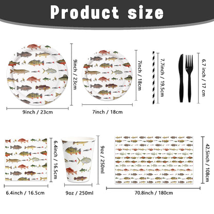 141Pcs Fishing Happy Birthday Party Decorations Fishman Birthday Plates and Napkins Forks Cups Cutlery Tablecloch Supplies Serve 20 Fishing Themed Party Tableware Set Decorations for Baby Shower Decor