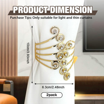 Pcmursal 2 Pack Curtain Tie Backs, Decorative Curtain Tiebacks for Home Office Decortaion (Gold)