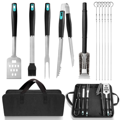 XSSIVE 5-Piece Grill Tools Set, Heavy Duty BBQ Utensils with Extra Tough Wire Brush, Spatula, Tongs, Fork & Basting Brush – Outdoor Grilling Accessories & Gifts for Men Dad (Camping, Backyard)