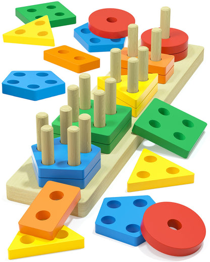 Zartores Montessori Toys for 1 2 3 Year Old Boys Girls Gifts, Wooden Shape Sorter Toys for Ages 2-4, Toddler Learning Toy Puzzles Birthday Gift Ages 1-3