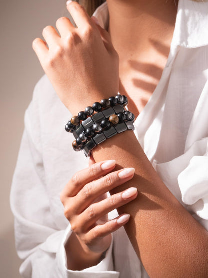 MIFYNN 4PS Hematite Bracelet for Men Natural Hematite Stone Stretch Beaded Bracelet Reclaim Your Confidence Male Energy Inspirational Jewelry Gifts