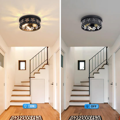 Glintawn 12.6 inch Black Flush Mount Ceiling Light Fixtures, 3-Light Ceiling Mount for Industrial, Crystal Light Fixtures for Farmhouse, Bedroom, Living Room, Kitchen, Hallway and Foyer (1 Pack)