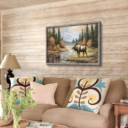 Moose Framed Wall Art Painting: Rustic Wildlife Prints Large Woodland Wild Animal Picture Elk Deer Artowrk for Bedroom Farmhouse Cabin Decor