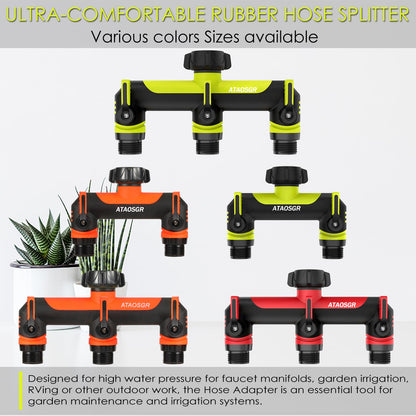 ATAOSGR Garden Hose Splitter 3 Way, Outdoor Faucet Splitter,Tap Adapter, Hose Adapter with 3 Valves Garden Hose Connector for Garden Outdoor Home, Orange
