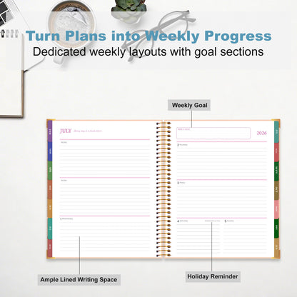 CAGIE Planner 2026-2027, 18 Month Weekly and Monthly Planner, Marble Design Calendar with Tabs, Jul 2026–Dec 2027, Large 8.5" x 11" A4 Hardcover Spiral Agenda Planner for Home, Work, School and Teacher (Blue）