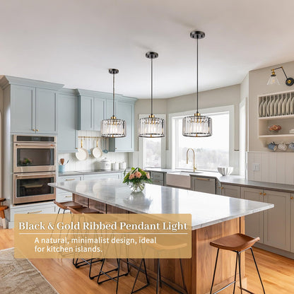 TALOYA Pendant Lights Kitchen Island Black and Gold, Crystal Pendant Light Modern for Dining Room, Height Adjustable Chandelier Hanging Island Light Fixtures for Kitchen Hallway(Bulb Not Included)