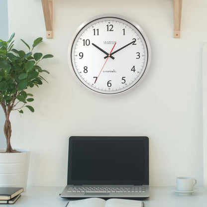 La Crosse Technology 404-1235UA-PL UltrAtomic 14 inch Stainless Steel Wall Clock, Shatterproof Lens, Silver