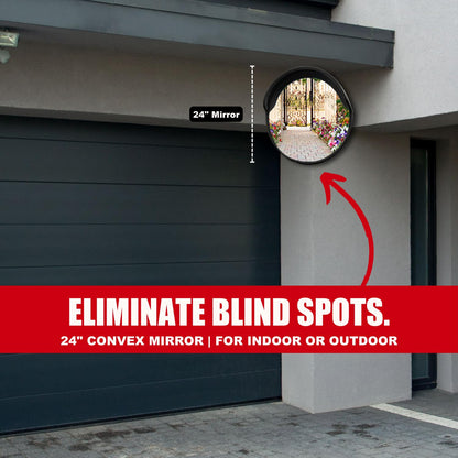 SecurityMan Large 24 Inch Convex Mirror for Blind Spots - Shatterproof Polycarbonate, 180° Wide View for Driveways, Intersections, Warehouses, Roads, and Large Areas - Indoor & Outdoor Security Mirror