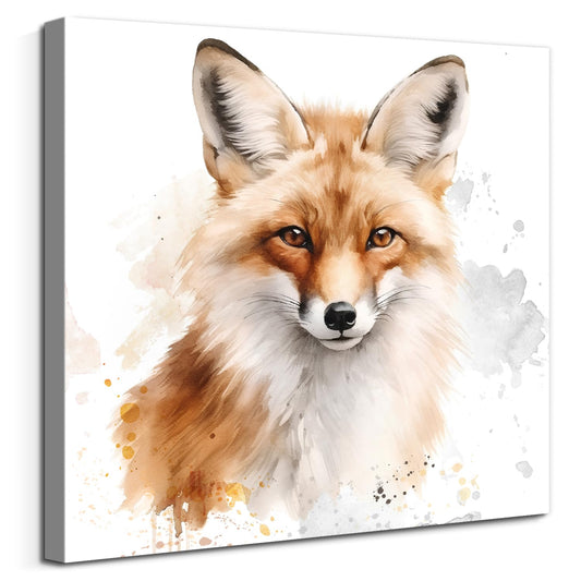 Loomarte Brown Fox Wall Art Watercolor Wildlife Canvas Prints Painting Abstract Animal Portrait Painting Colorful Fox Picture Print on Canvas Framed Artwork for Nursery Kids Room Decor 12x12inch