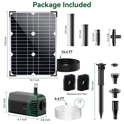 POPOSOAP Solar Water Pump Fountain,20W Solar Fountain Pump 320GPH Solar Powered Water Pump with Adjustable Flow, PVC Tubing and 16.4ft Cord Length for Ponds, Garden, Waterfall, Fish Pond