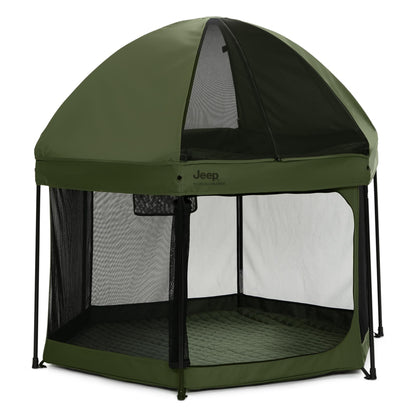 Jeep Hexagon Pop Up Play Yard with Removable Canopy | Ideal for Indoor and Outdoor Use, Olive Green