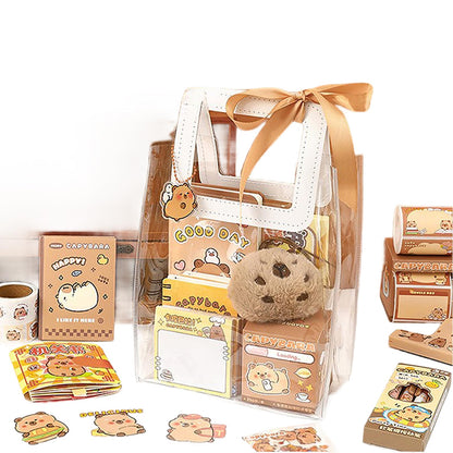 ERANC Capybara Stationery Set for Girls – Cute School Supplies Gift Bundle with Pencils, Notebook, Triangle Ruler, Stickers, Notepad, and Keychain Charm – Nice Gift for Kids (127Pcs)