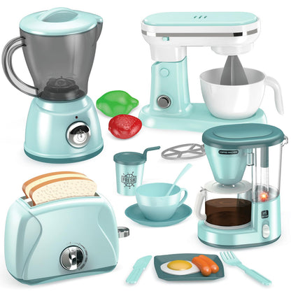 Shemira Play Kitchen Accessories, Play Kitchen Appliances Toy Set with Coffee Maker, Blender, Mixer, Toaster, Kids Kitchen Playset, Toys for 3 4 5 6 7 8 Year Old Girls, Birthday Gifts for Girls