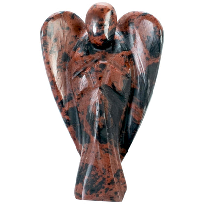 "Mahogany Obsidian Gemstone Guardian Angel Healing Crystal, Hand Carved Pocket Angel Figurine - Handmade Mini Statue for Love, Peace & Healing, Crystals for Positive Energy, Natural Gemstone Figurine"