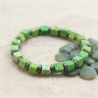 MQCEHTI Nature Stone Bracelet for Women, Boho Beaded Chakra Turquoise Jasper Handmade Stretch Healing Western Jewelry (Light Green)