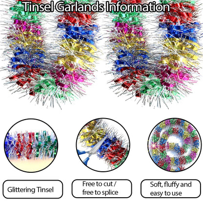 33Ft Christmas Tinsel Garland Shiny Thick Tinsel Decor Xmas Tree Decorations Metallic Twist Foil Garland for Birthday Teachers' Day New Year Parties Indoor Outdoor Party Supplies - Colourful 1