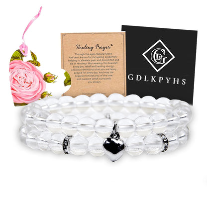 GDLKPYHS Healing Bracelets for Women - Clear Quartz Bracelet - Healing Prayers Crystal Bracelet, 8mm Natural Stone Stress Relief Yoga Beads Get Well Soon Gifts