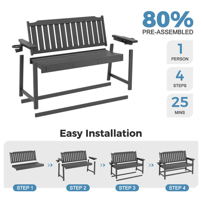 WACASA 48" Outdoor Bench Set of 2, HDPE Weatherproof Porch Bench, 2-Person Garden Benches with 660 Lbs, Waterproof Patio Benches for Outside Balcony Deck Backyard,Grey