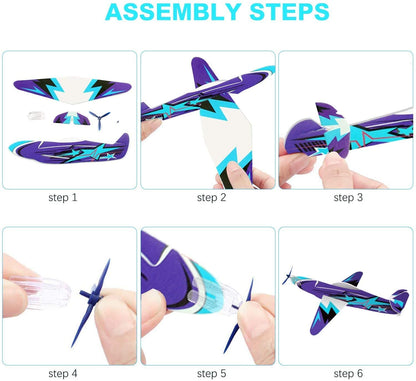 JOYGOGO 32 Pack Glider Planes,8" Long Flying Glider Plane,8 Different Designs,Easy Assembly,Durable Quality-Kids Party Favors for Valentines Airplanes,Birthday Party, Carnival Prizes