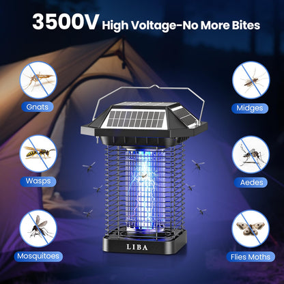 LiBa Solar Bug Zapper Outdoor, 2 in 1 Mosquito Zapper Cordless & Rechargeable, Solar Insect Killer Lamp, 3500V Mosquito Catcher Decor Light for Patio Garden Backyard