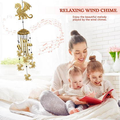 Dragon Wind Chimes for Outside - Indoors Metal Windchime S Hook Inspirational Wall Patio Garden Porch Yard Art Party Home Decor, Unique Housewarming Memorial Festival Gifts for Men/Women/Dad/Grandpa