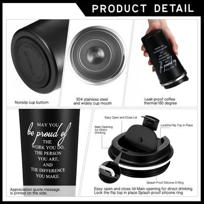 Gerrii Set of 4 Appreciation Gifts for Men Thank You Gifts for Male Coworker Employee Teacher Administrator 17 oz Stainless Steel Tumbler Inspirational Keychain Metal Pen Socks for Men(Classic, Black)