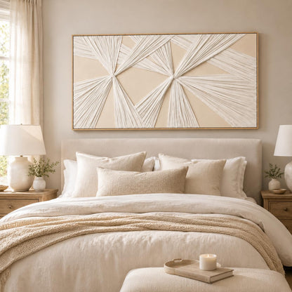 Artists' Handicraft, Extra Large Luxury 3D Fabric Neutral Textured Wall Art, Minimalist Abstract Boho Modern Long Beige Painting Wall Decor for Living Room Bedroom Hallway Office, Horizontal, 54x27 Inces