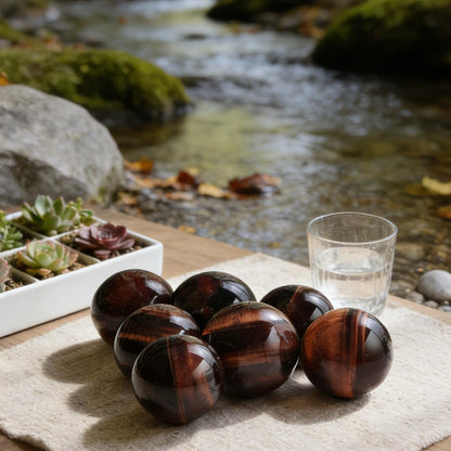 AierCrystal Natural Stone Crystal Sphere Feng Shui Home Decoration Ball Positive Energy Scrying Orb for Meditation Tool for Spiritual Space Purification Globe Diameter 5-6cm Red Tiger's Eye Sphere