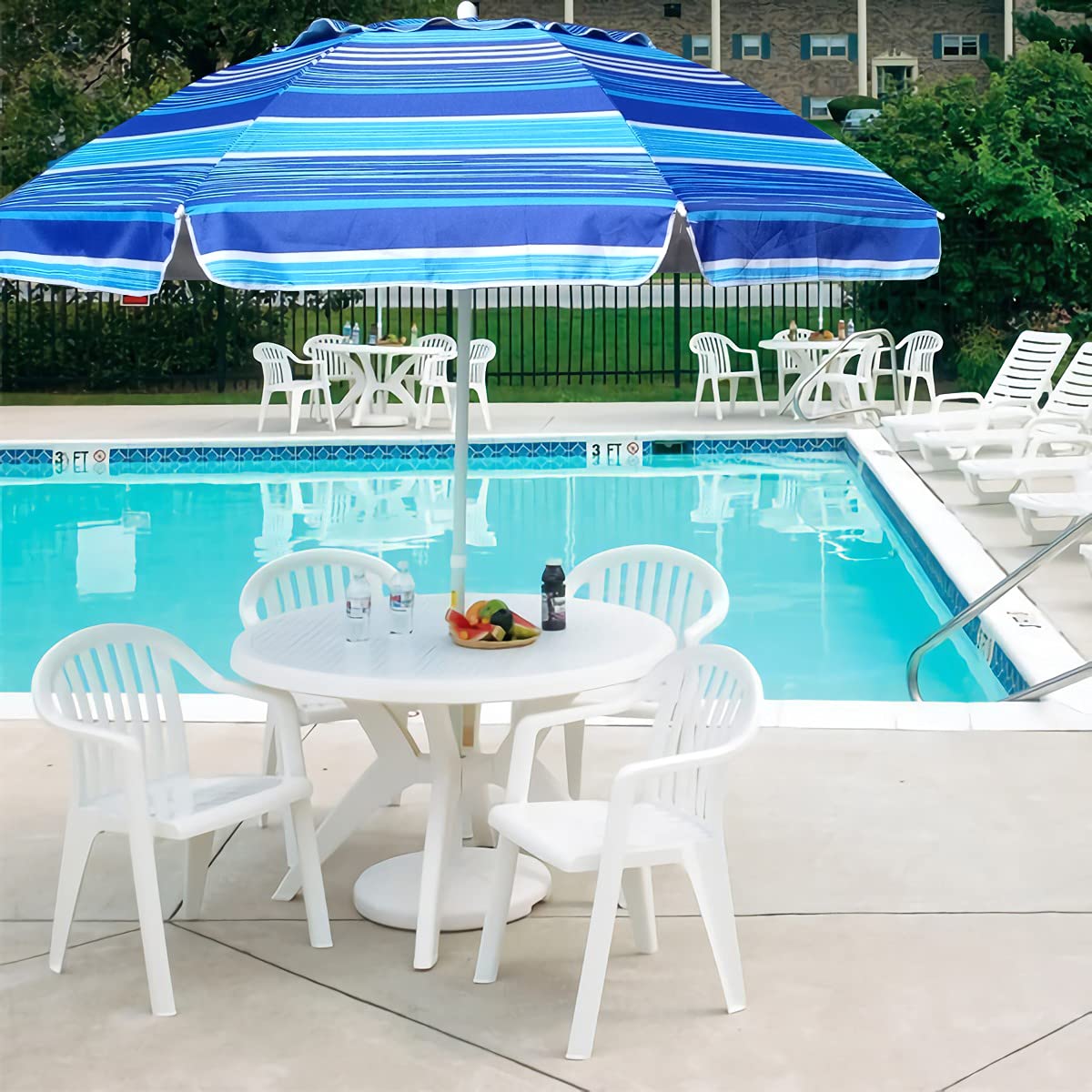 AMMSUN 6.5 ft Heavy Duty Beach Umbrella for Sand with tilt Air Vent Sun Shelter, UV 50+ Protection Outdoor Sunshade Umbrellas and Parasols with Carry Bag for Patio Garden Beach Pool stripe Blue